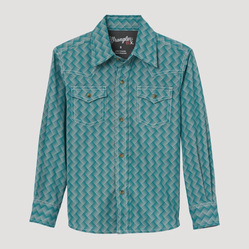 Wrangler 20X Competition Weave Print Western Pearl Button Down Shirt